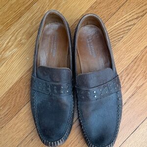 John Varvatos Dark Brown Leather Slip-On Loafers